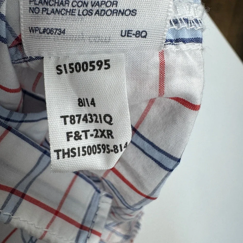 Tommy Hilfiger Boys Red White Blue Plaid Button Down Shirt Large 16/18 T874321Q